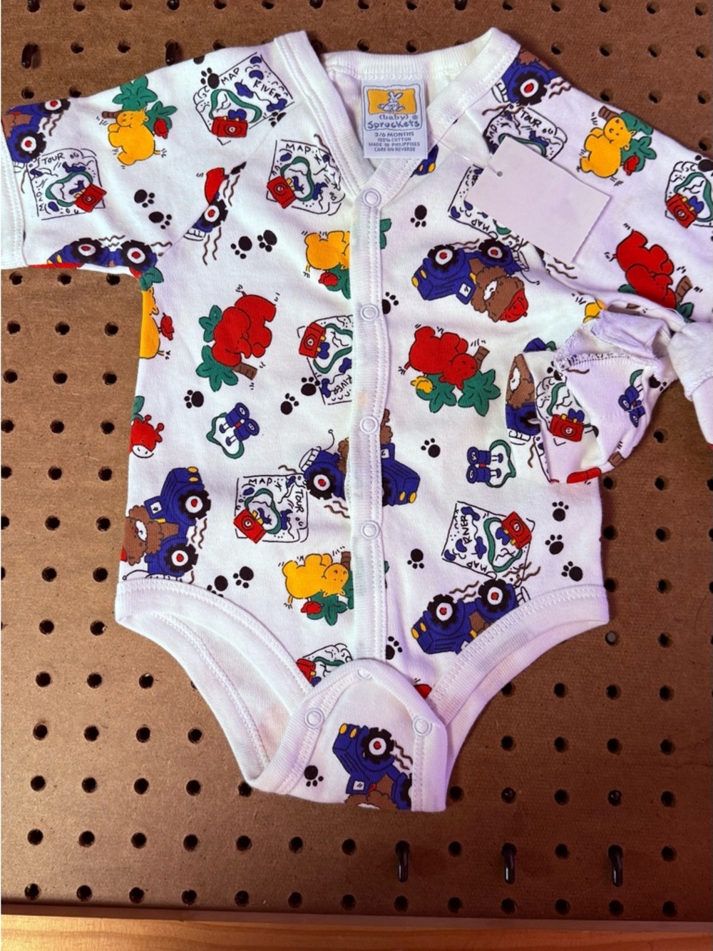 Sproutkin White Cotton Baby One-Piece with Colorful Animal & Truck Print